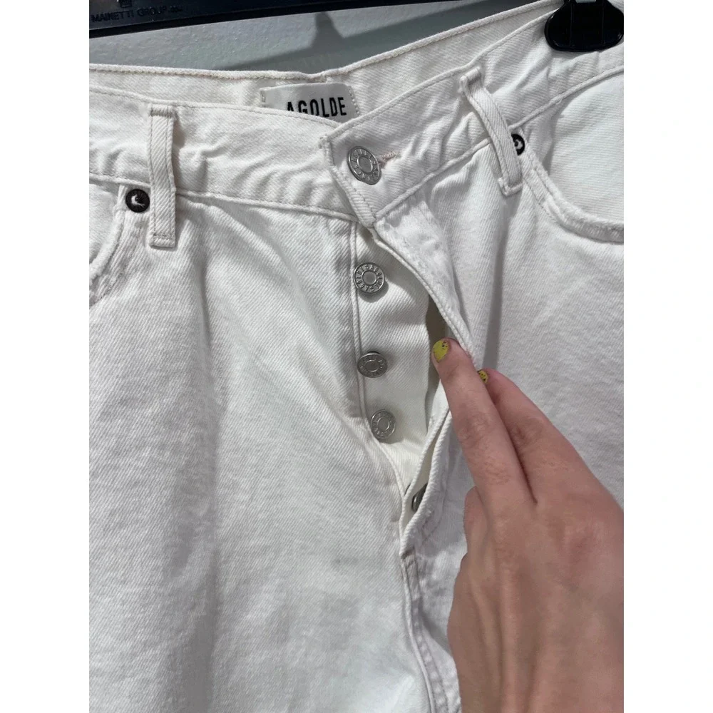 AGOLDE Parker High Rise Cut Off Denim Shorts White Size 32 Button Fly Distressed